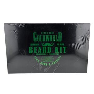 Gold World Beard Grooming Kit 7pc Set Oil‎ Balm Brush Comb Sealed
